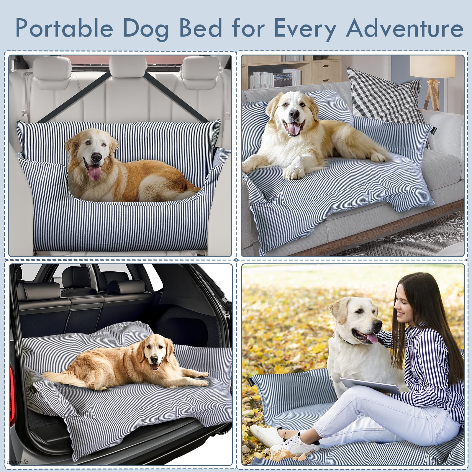 Siège auto pour chiens de grande taille jusqu'à 36 kg, lavable, pour banquette arrière de voiture, portable, avec 2 laisses de sécurité et support antidérapant