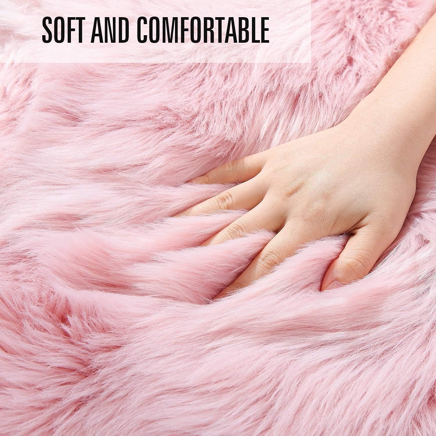 Maples 1 PC Fluffy Fuzzy Faux Sheepskin Wool Fur Car Seat Cover for Auto SUV Trucks Universal Fit, Soft Plush Synthetic Wool Buck Fur Car Seat Cushions (Pink) - Image 3