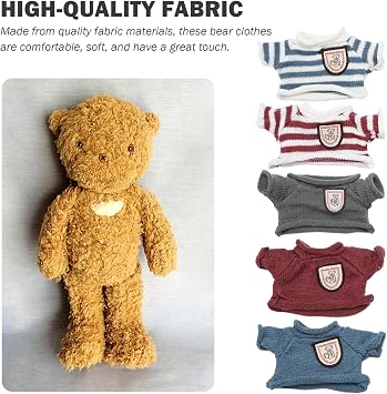 5Pcs Teddy Bear Sweater Clothes, Fit for 6-8 Inches Plush Bears, Cute Stuffed Animal DIY Dressing Toy Clothes