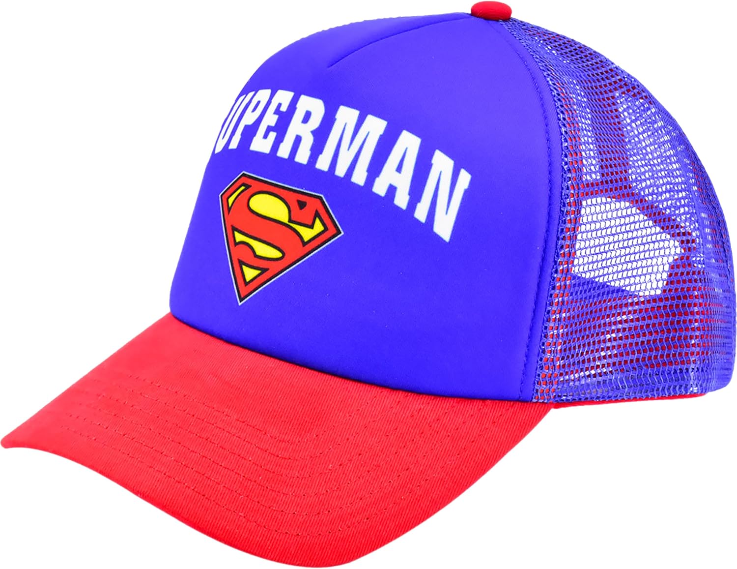 DC Comics Superman Kids Trucker Hat, Boys Adjustable Snapback Baseball Cap with Curved Brim, Blue, One Size