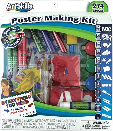 Artskills Kit de fabricación de pósteres, suministros para proyectos y manualidades con marcadores, plantillas, letras, purpurina, pegamento y más,