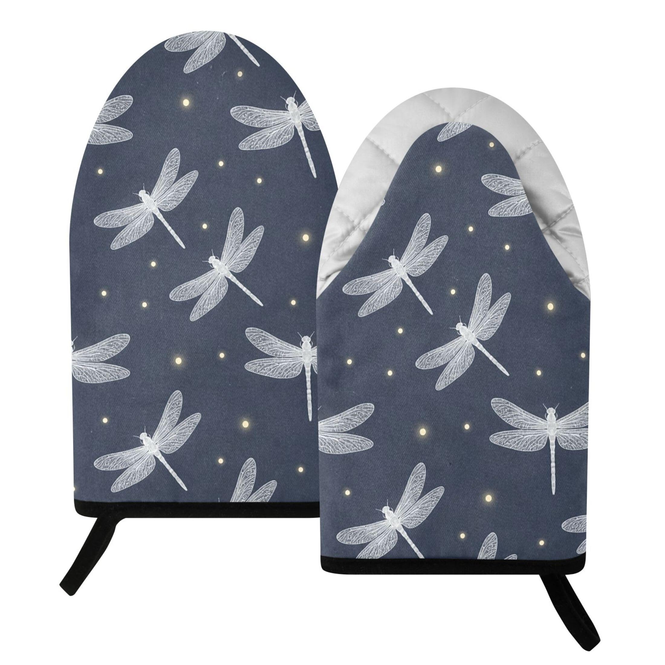 Kutsu Dragonfly Oven Mitts for Kitchen, Heat Resistant Cotton Oven Gloves for BBQ Baking Cooking, Breathable Kitchen Essentials, 2 pcs