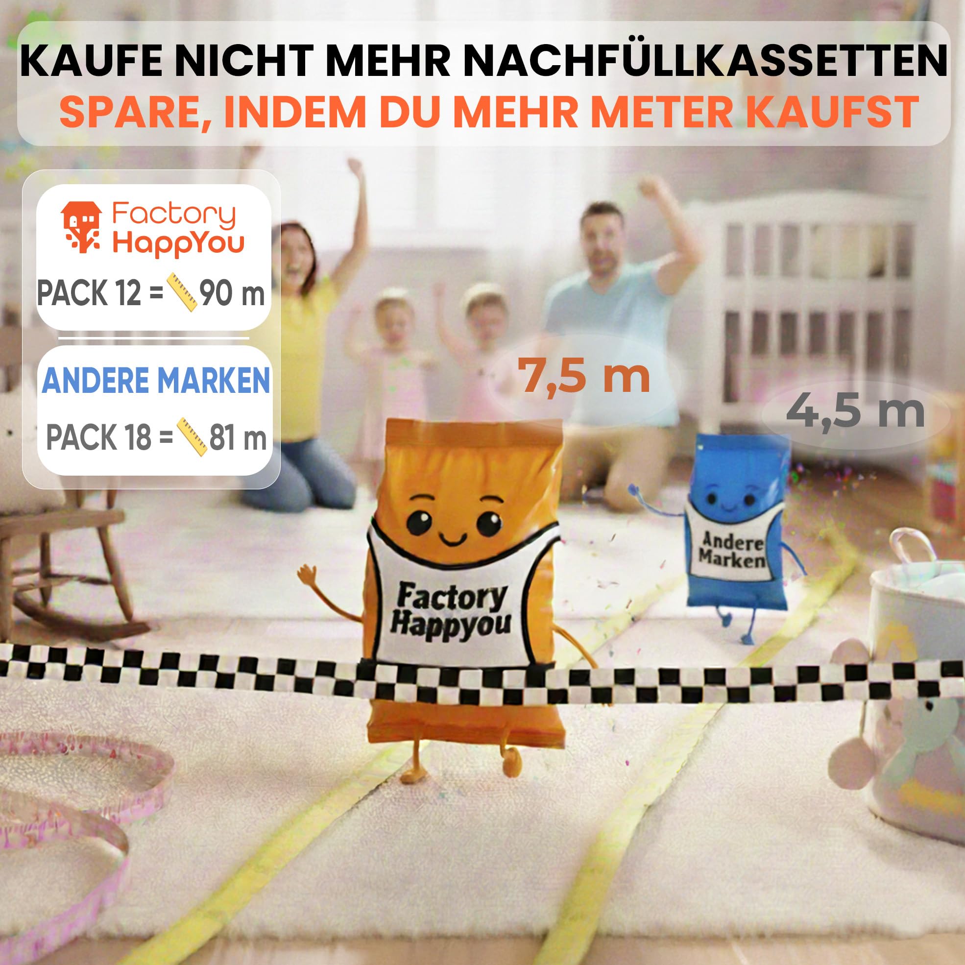 Factory HappyYou® XXL Nachfüllfolie für Windeleimer 12er Pack kompatibel mit Tommee Tippee Twist & Click Sangenic sowie der Mehrheit gängiger Windeleimersysteme 100 Prozent recycelt BPA frei