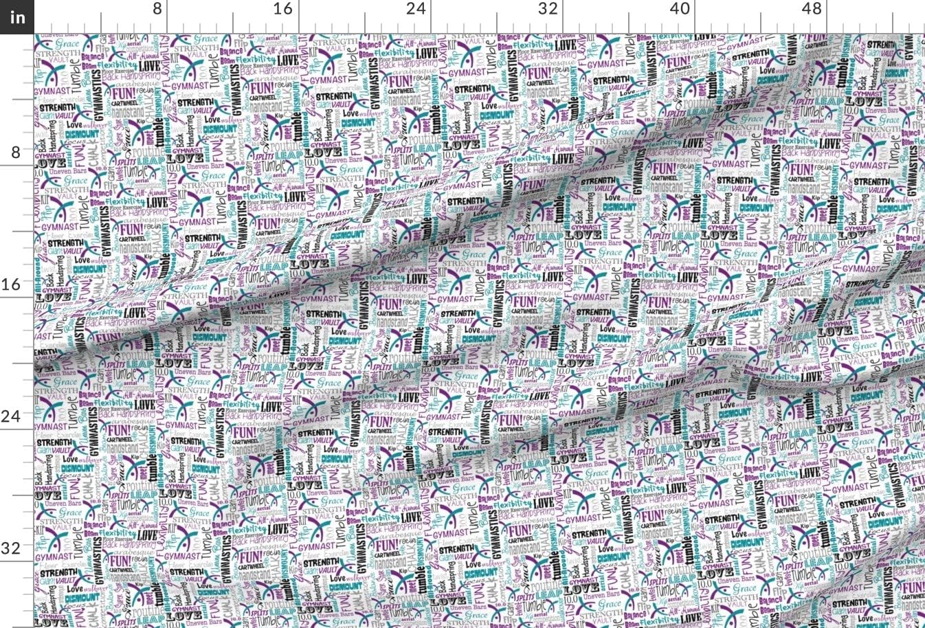 Spoonflower Fabric - Blue, Purple, Gymnastics, Words, Teal, Sport, Gymnast, Athletic, Printed on Minky Fabric by The Yard - Sewing Baby Blankets Quilt Backing Plush