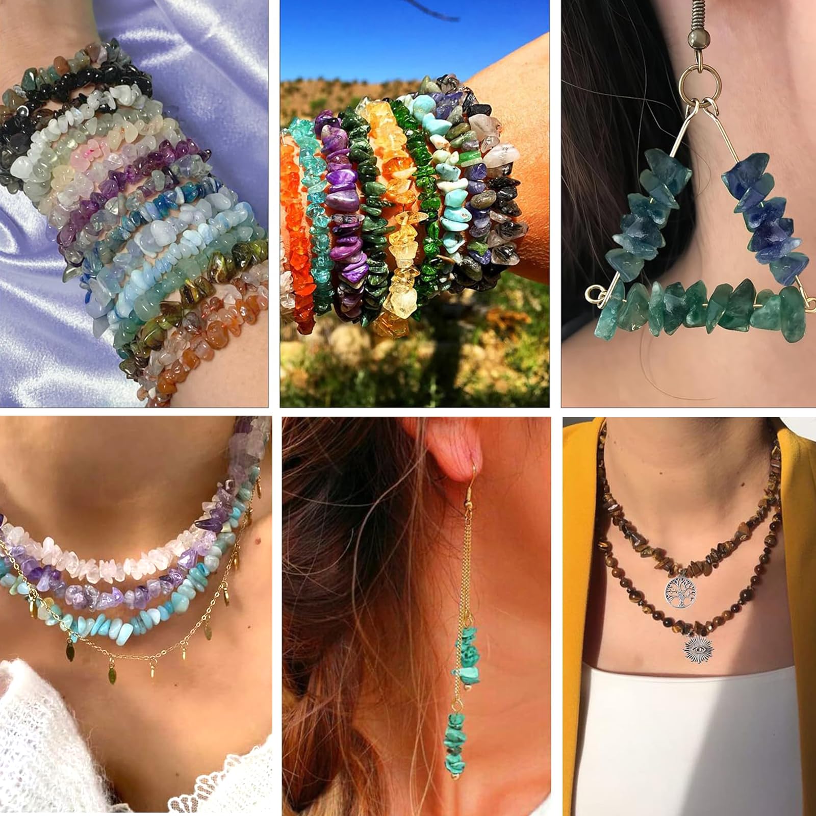 Set per Creare Gioielli con 24 Colori 1073 Perline di Pietre Preziose di Forma Naturale con Foro, Perline di Pietra da 5-7 mm per Gioielli Fai da Te, Bracciali, Collane e Orecchini, Set di Perline di