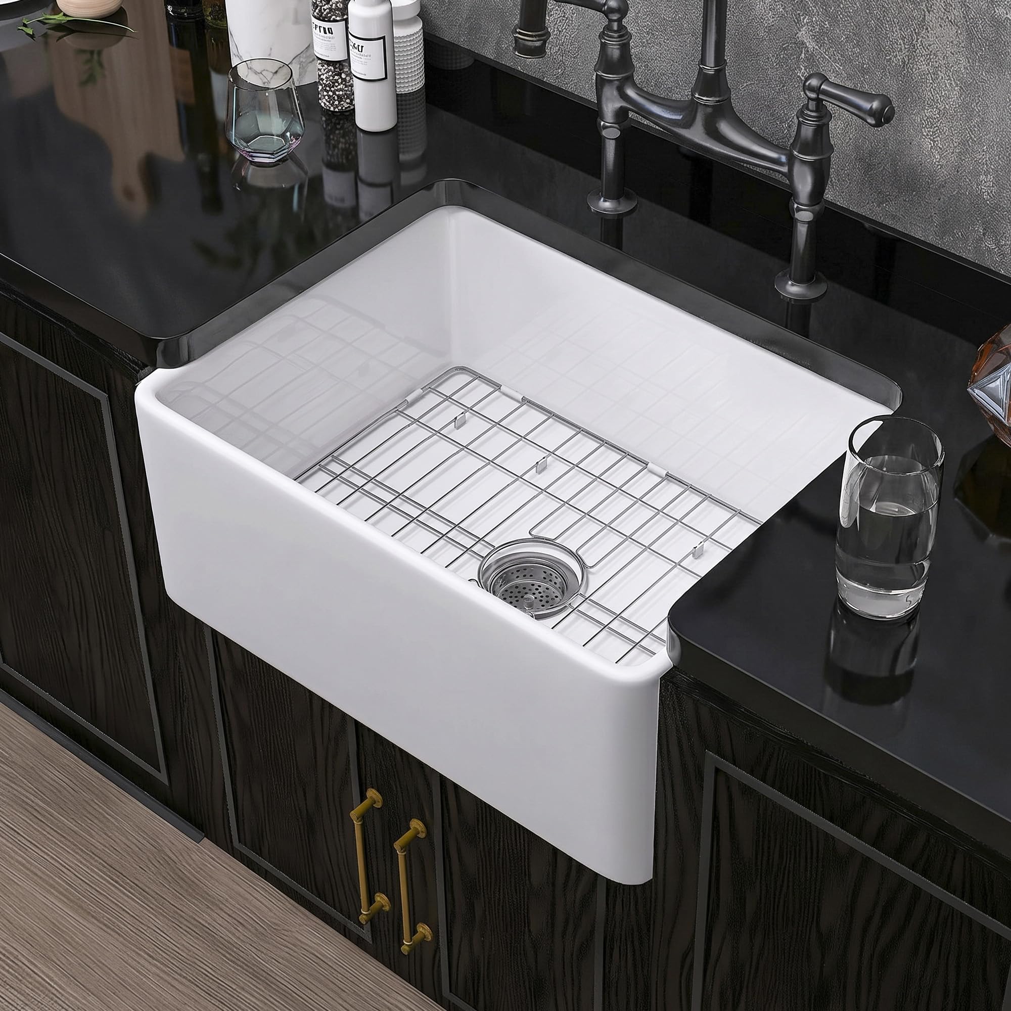 Miuara Farmhouse Sink 24 Inch - Small Apron Front Kitchen Sink Reversible 24"x18", Undermount Farm House Style Single Bowl, Heavy Duty Solid Fireclay, Glossy White, for Kitchen & Laundry & Powder