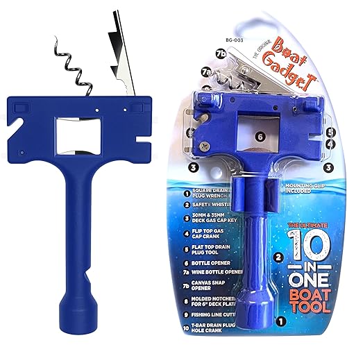Boat Gadget 10-in-1 Boat Tool - Must-Have Boat Accessory with Gas Cap Key, Fishing Line Cutter, Bottle Opener, Whistle & More - Smart Addition to Any Boat Tool Kit for Fishing, Boating & Fun