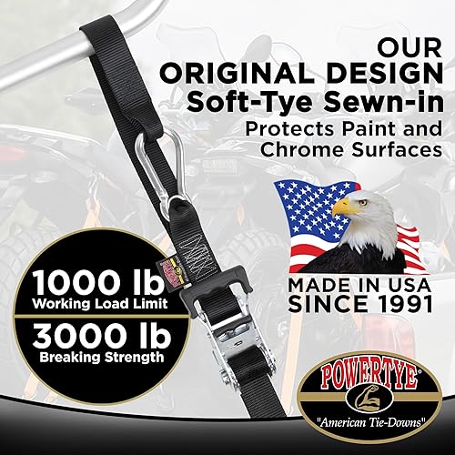 Miniatura 2 de PowerTye - Correas de trinquete resistentes de 1.5 pulgadas x 6.5 pies con Soft-Tye y mosquetones, límite de carga de trabajo de 1,000 lb