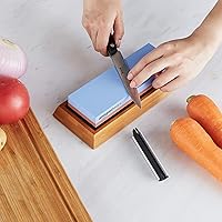 Vista 7 de Yaxa Basics Whetstone - Afilador de cuchillos de piedra húmeda de doble cara grano 400/1000 con antideslizante, 1 pieza, base de bambú, negro