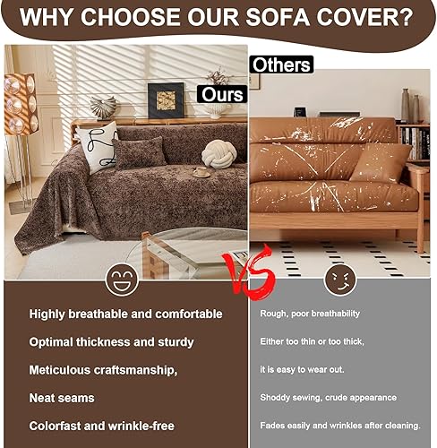 Miniatura 4 de ROOMLIFE Funda de sofá con borlas de felpilla marrón, manta para sofá seccional, fundas de sofá suaves para sofá biplaza en forma de L para sofá