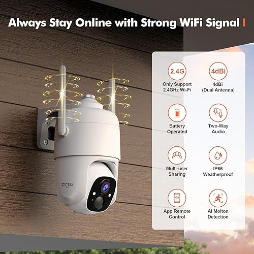 Miniatura 3 de Dzees Cámaras de seguridad PTZ de 360 inalámbricas WiFi para exteriores, cámara de seguridad para el hogar con batería 2K para interiores, cámara de