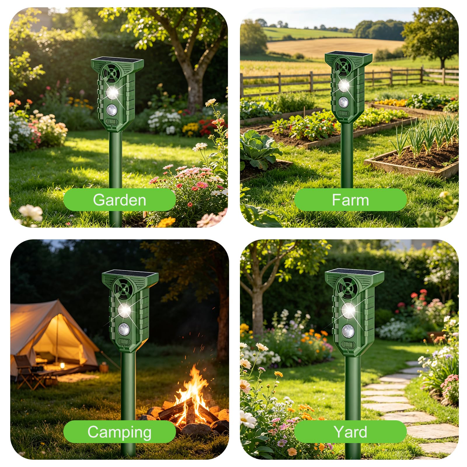 Repellente per Gatti, Ultrasuoni Solare Repeller con blitzlicht | IP65 Impermeabile, Bewegungssensorund Dissuasori per Piccioni, Gatti, Uccelli, Cani, Topi, Volpi, Spaventapore da giardino