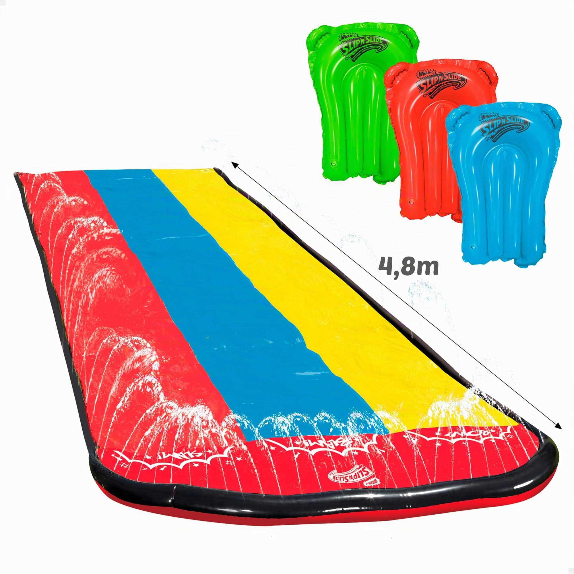 COLORBABY 47021 - Slip 'N Slide Piste coulissante d'eau, Mesure 4,8 m avec 3 Planches de Surf, Jeux d'eau, Jouets d'extérieur, Jeux de Piscine, Jeux de Plein air pour garçons et Filles