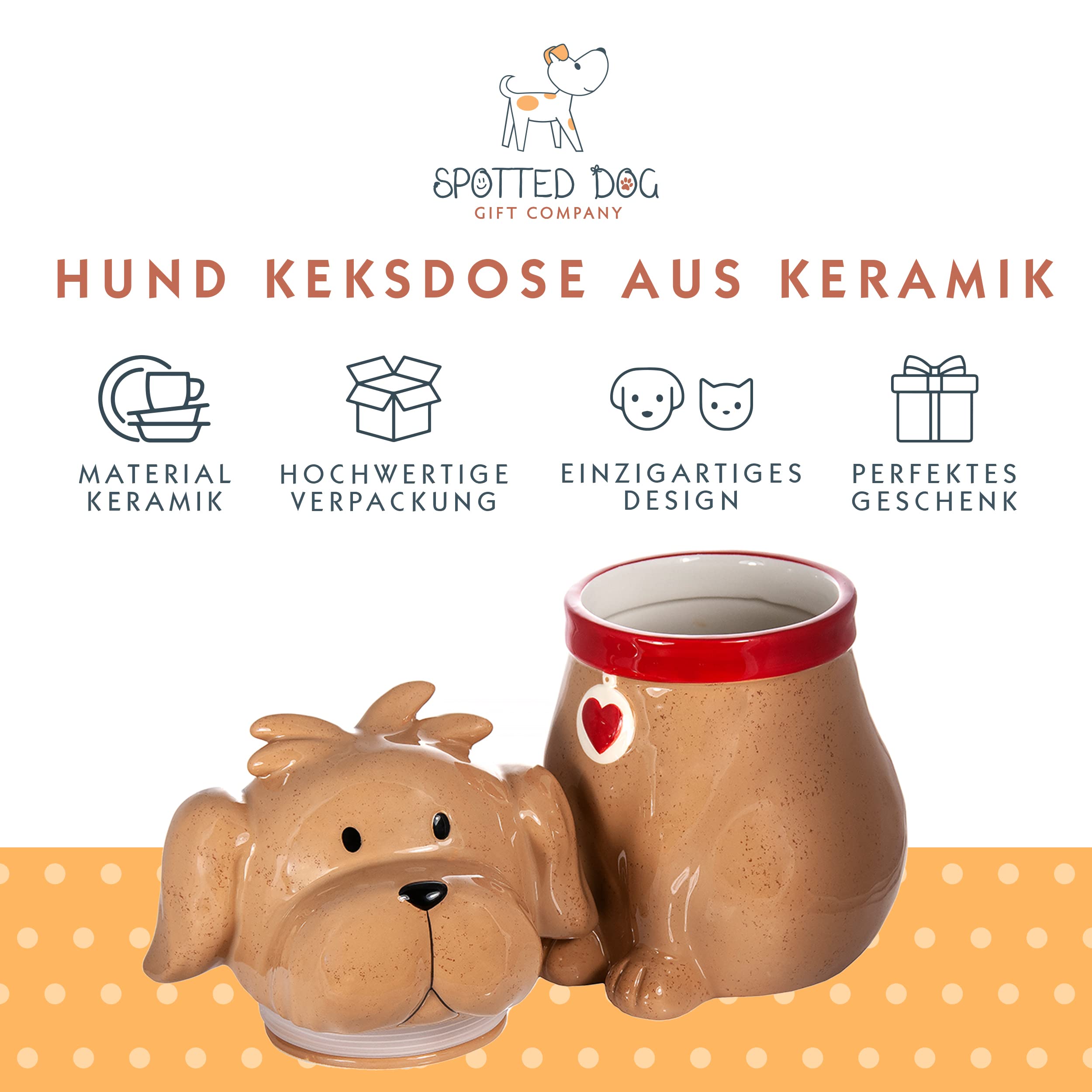 SPOTTED DOG GIFT COMPANY Keksdose Keramik, Vorratsdose mit Deckel, Hunde Cookie Jar für Kekse, Hundeform Leckerli Dose, Geschenke für Hundebesitzer Hundeliebhaber Frauen Männer (Braun)
