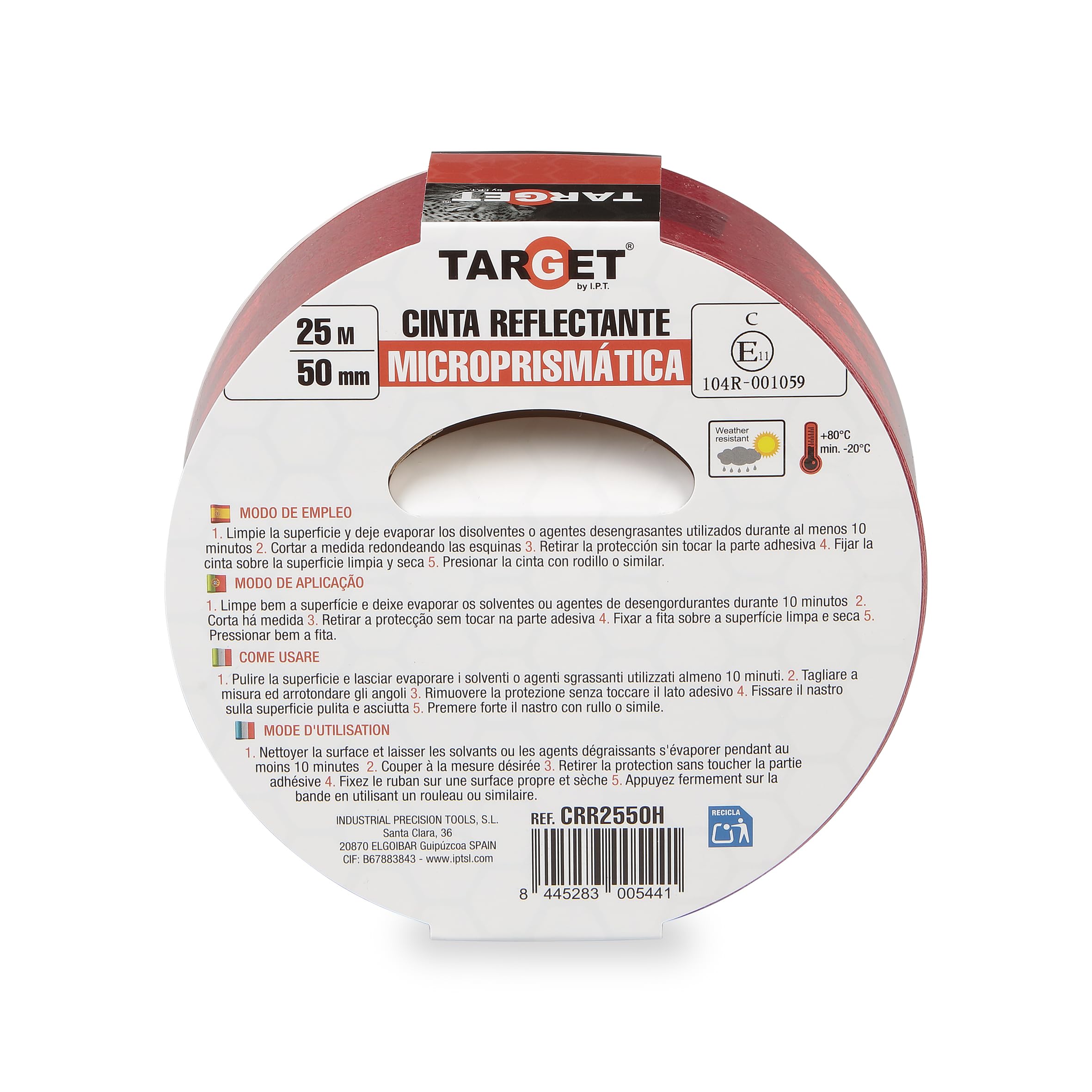 TARGET - Cinta Reflectante Homologada para Camiones - Certificación Norma EC 104R - V23 - Marcaje y Señalización (CONTINUA, ROJO)