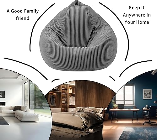 Miniatura 5 de ENBAOHUI Sillas puff con espuma viscoelástica para niños, adolescentes y niños pequeños, sillón de piel sintética con asa, gris