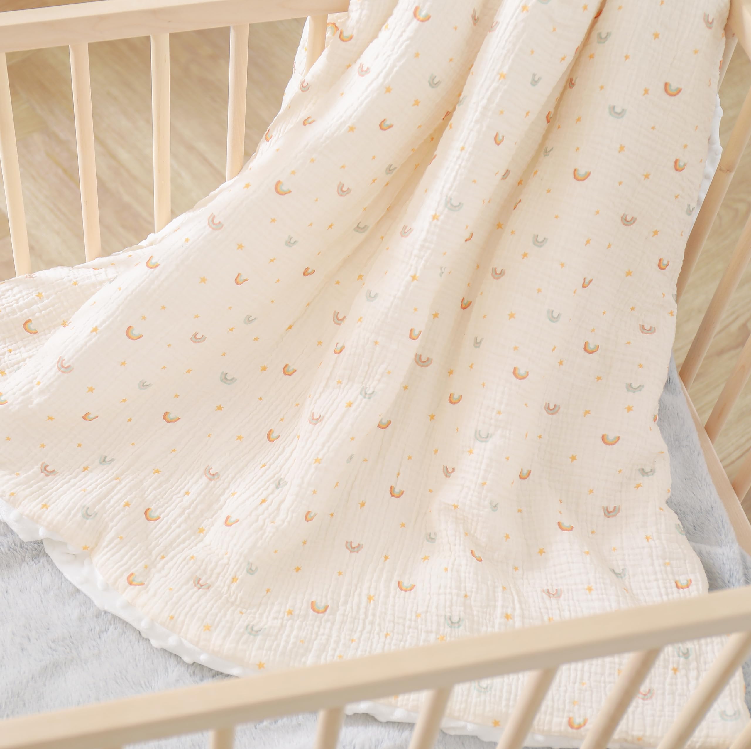 Baby and Toddler Blanket in Muslin Cotton and Soft Minky Oeko Tex, 75x100 cm, Thick Cot Blanket Polyester Filling, Comfort