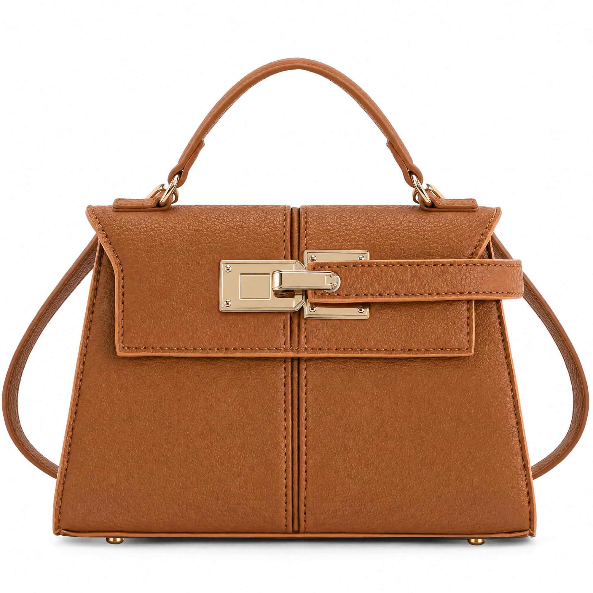 Small Handbags for Women Top Handle Structured Handbag Brown Structured, 1 adjustable Strap, Magnetic Closure, Flap, Metal Feet, Occasions: Travel Trendy Going Out