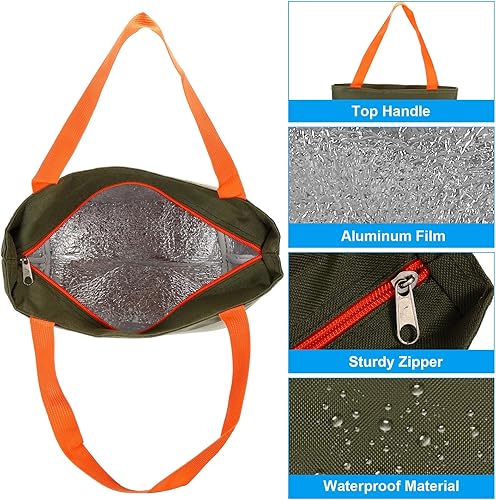 Miniatura 4 de PATIKIL Lonchera para mujereshombres, bolsa térmica térmica reutilizable de 11 x 5.5 x 8.3 pulgadas para el trabajo, picnic al aire libre, verde