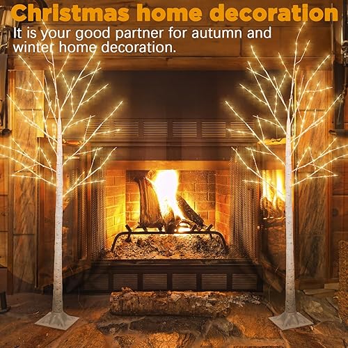Miniatura 5 de Árboles de abedul iluminados de 6 pies, 240 luces LED, árbol de Navidad de ramita blanca, árboles de abedul iluminados para decoración del hogar en