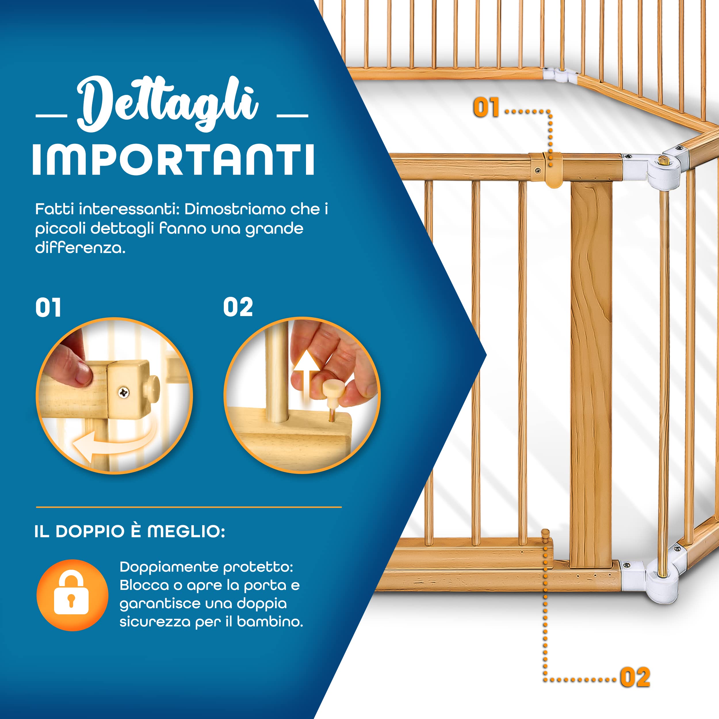 KIDUKU® XXL Box per Bambini Barriera di sicurezza di 7,2 metri, pieghevole e porta inclusa, composto da 8 Elementi, formabile individualmente recinto di sicurezza (Bianco)