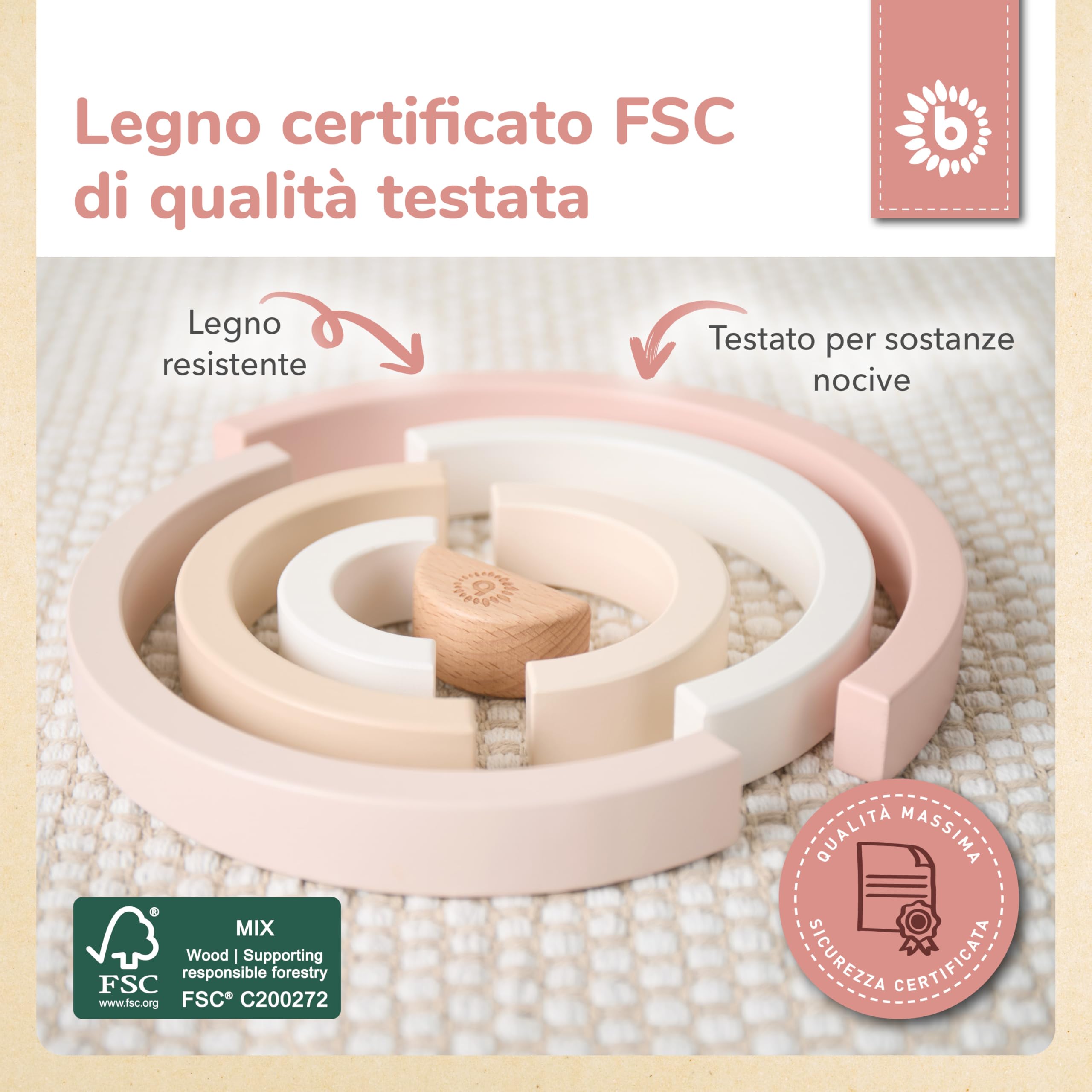 Bieco Ella, torre impilabile in legno per bambini, torre decorativa per giochi Montessori, impilabile a partire da 1 anno