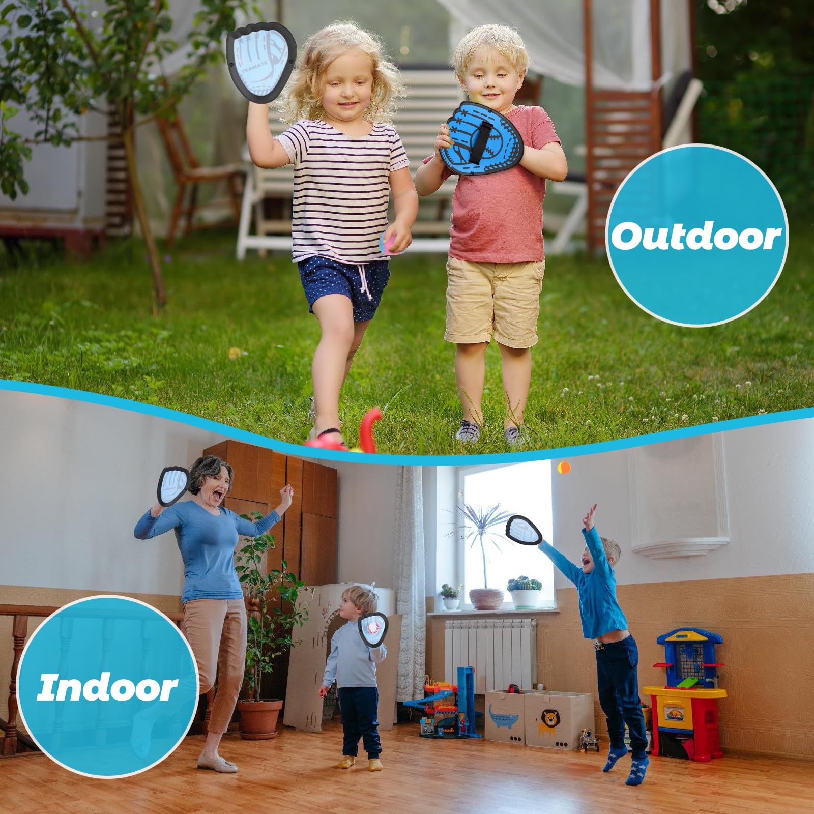 BOOSTEADY Ensemble de Balles à Lancer et à Attraper, Jeu Catch Ball et Toss avec 4 Balles Adhésives & 4 Gants de Baseball, Jeux de Jardin en Plein Air pour Adolescent