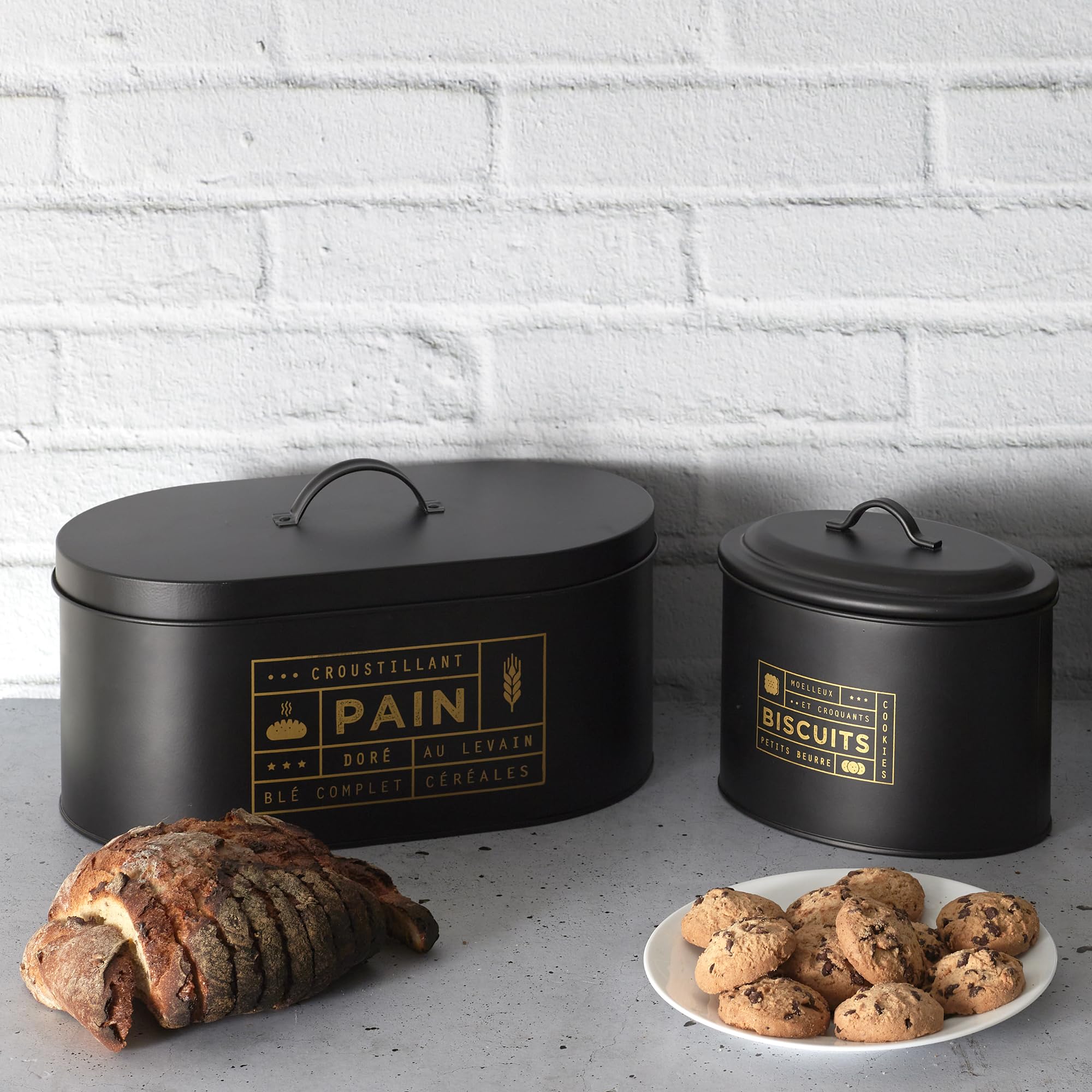 Cestino per Il Pane, 34.5 cm x 20 cm x 18.5 cm, Nero-Oro