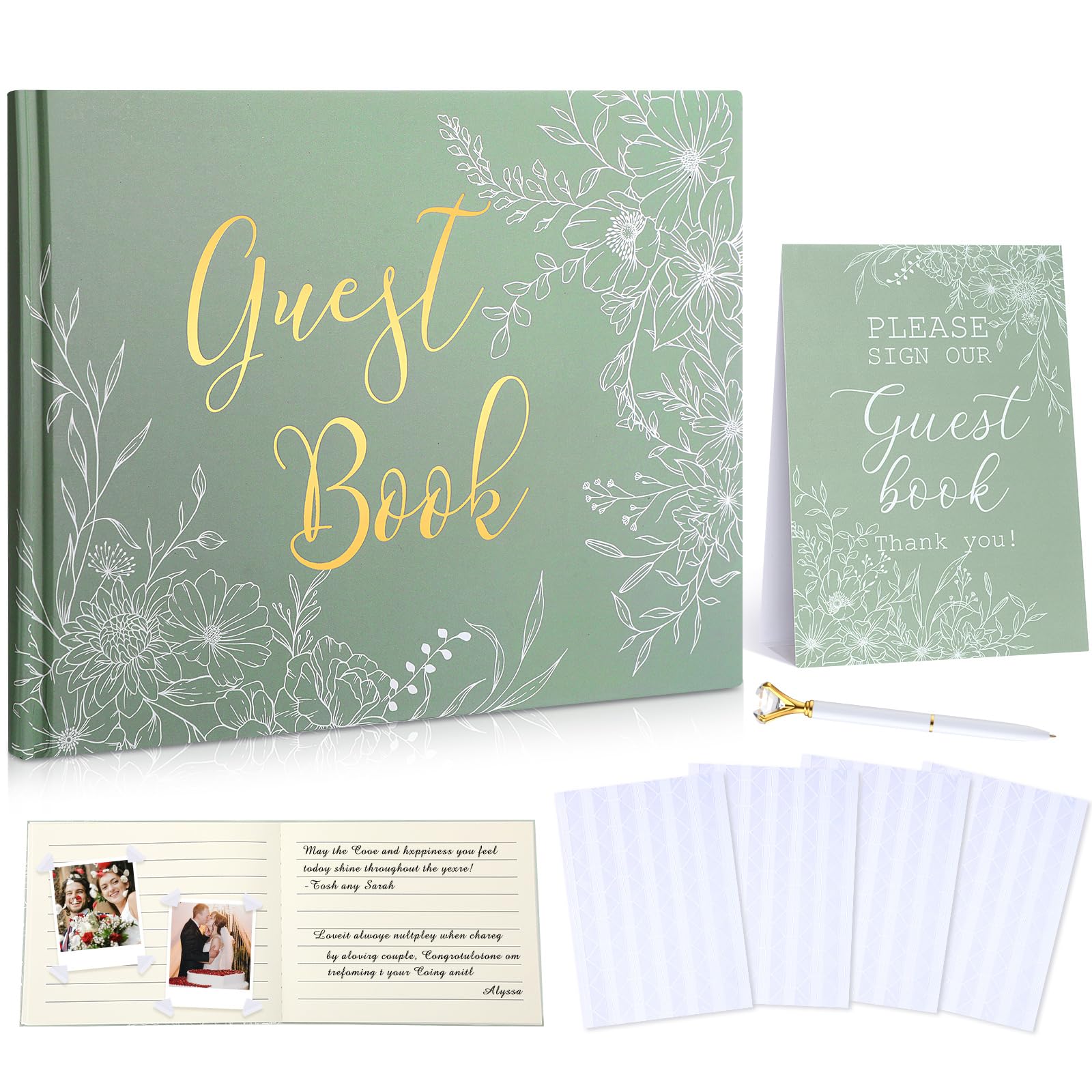 Engrowtic Libro de invitados de boda con fotos personalizadas del año 88 del año 88 para firmar en recepción, fiesta, álbum de fotos, libro de letreros para boda, baby shower, cumpleaños (verde salvia