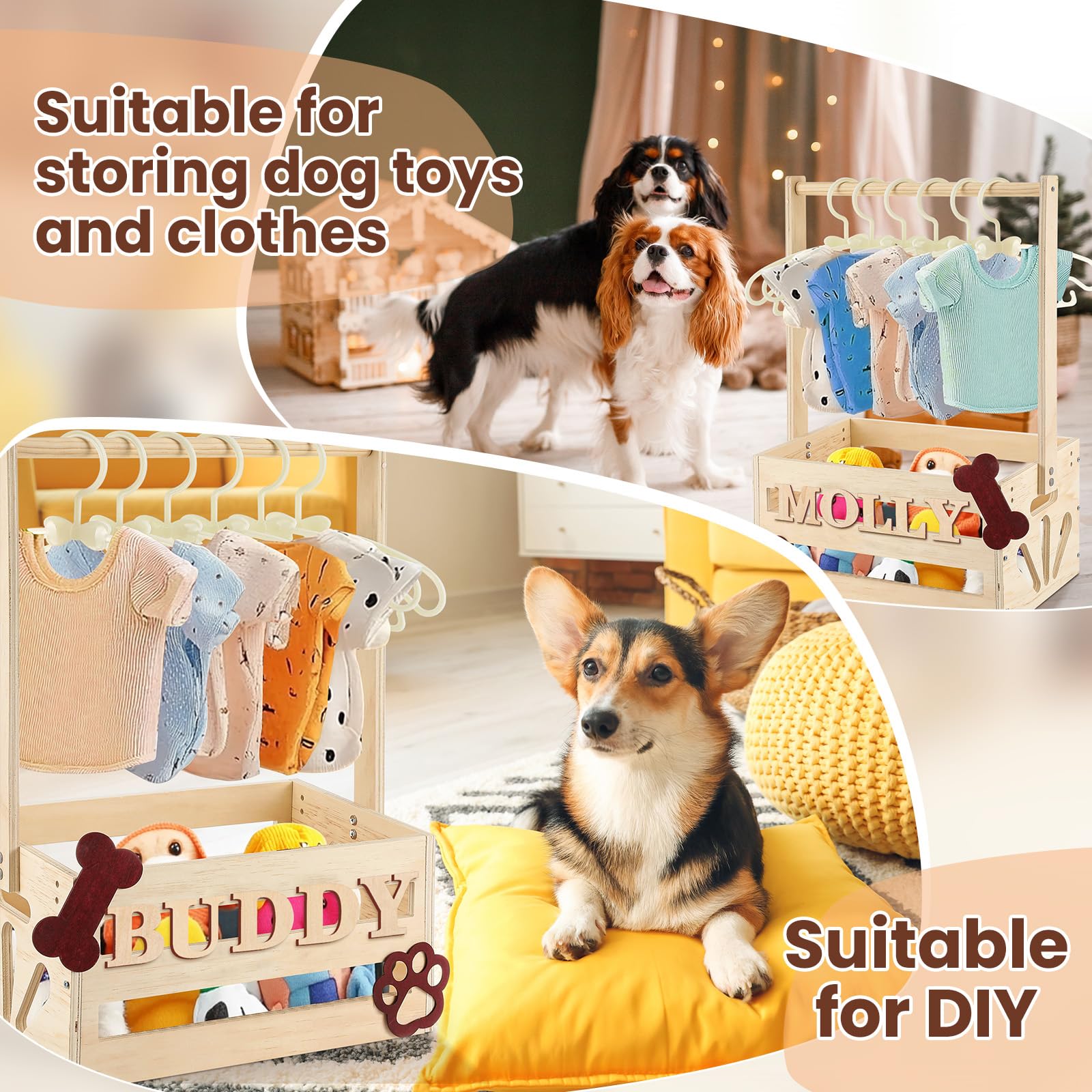 Amazon.com: Wooden Dog Closet, Pet Wardrobe with Hanging Rod for