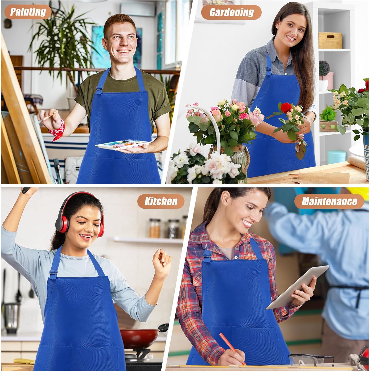 24Pcs Bib Apron with 2 Pockets,Adjustable Bib Aprons,Water Oil Resistant Aprons Bulk for Kitchen Cooking BBQ