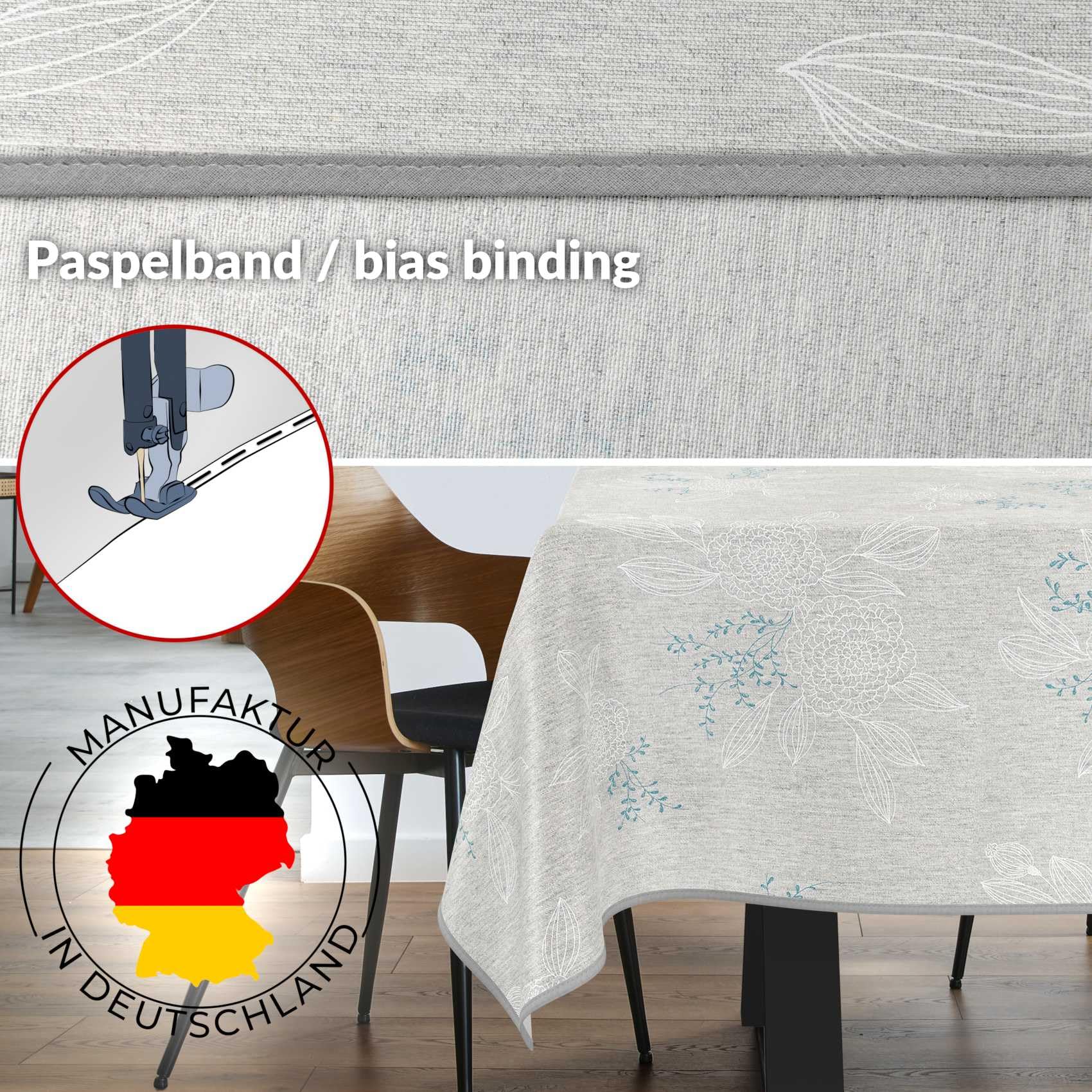 ANRO Mantel de Mesa Tela 70% Algodón 30% Poliéster | Japondi Gris | Rectangular Oval Redondo | Fácil Limpieza 180x140 cm