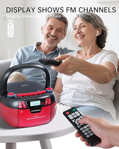 Miniatura 6 de Boombox - Reproductor de CD con Bluetooth y reproductor de cassette, radio AMFM portátil, entrada MP3USBAUX, sistema de sonido estéreo con