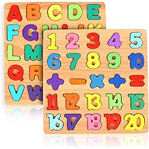 2 Pack Wooden Puzzles, Toddlers Alphabet Number Puzzles, ABC Learning Toys for Kids Ages 3-5, Preschool Learning Activities Gift Set for Boys &amp; Girls