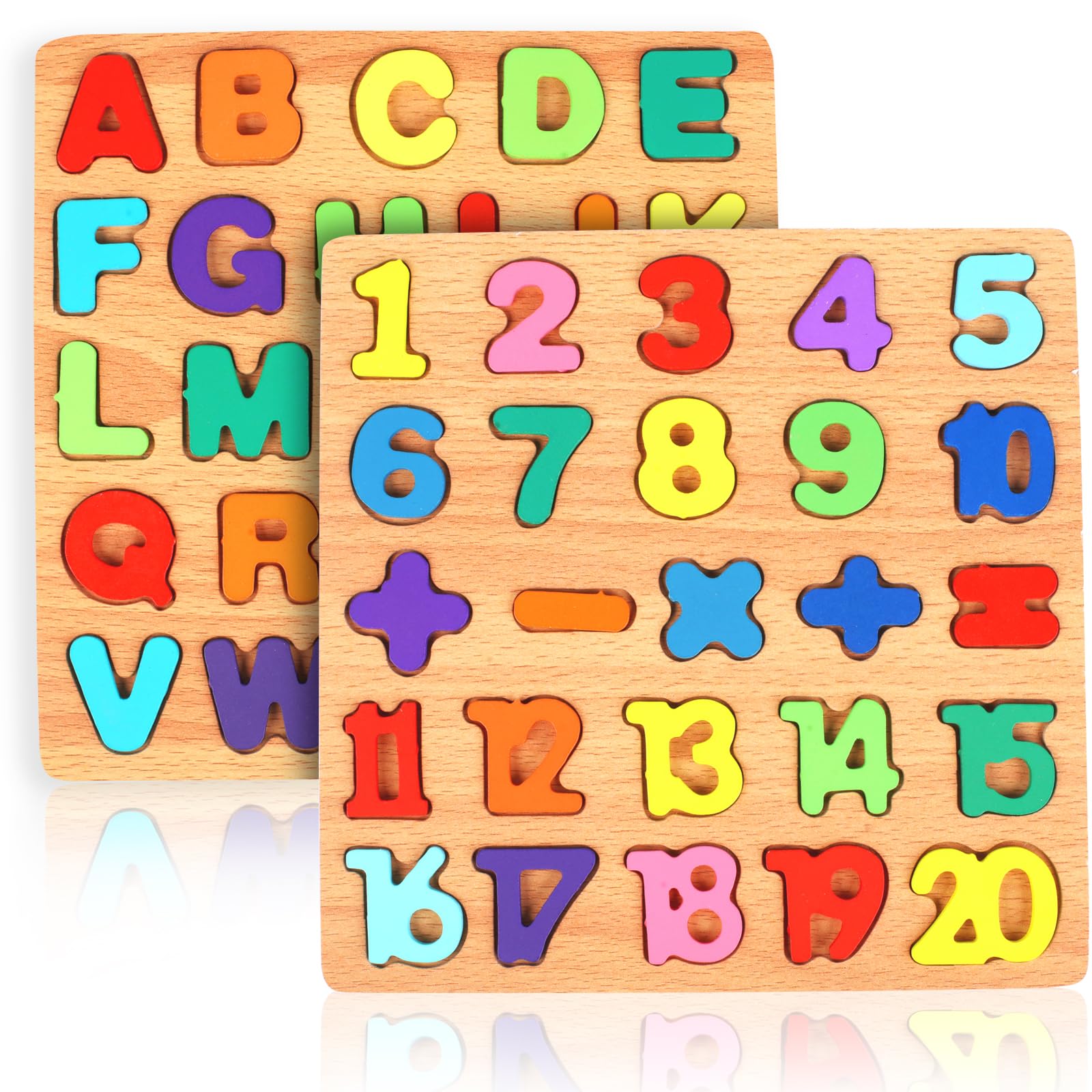 Photo 1 of 2 Pack Wooden Puzzles, Toddlers Alphabet Number Puzzles, ABC Learning Toys for Kids Ages 3-5, Preschool Learning Activities Gift Set for Boys & Girls
