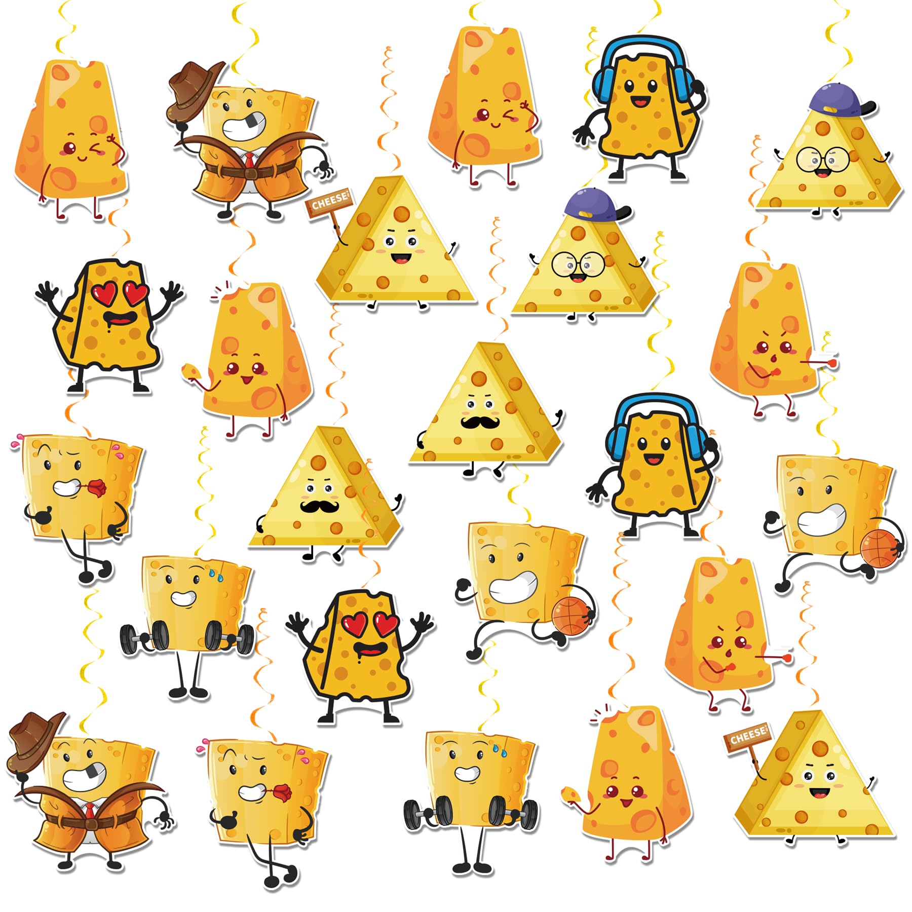 LHDUOFA24 PCS Cheese Hanging Swirl Decorations Cheese Ceiling Streamers Hanging Decorations Cheese Party Decorations for Cheese Birthday Party Supplies Baby Shower Decorations