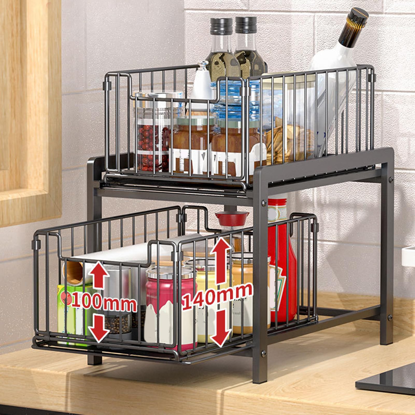 Organizador Debajo Del Fregadero, Organizador De Gabinete Extraible Estante  De Almacenamiento De Gabinete Con Estantes Deslizables, image size:1601x1601