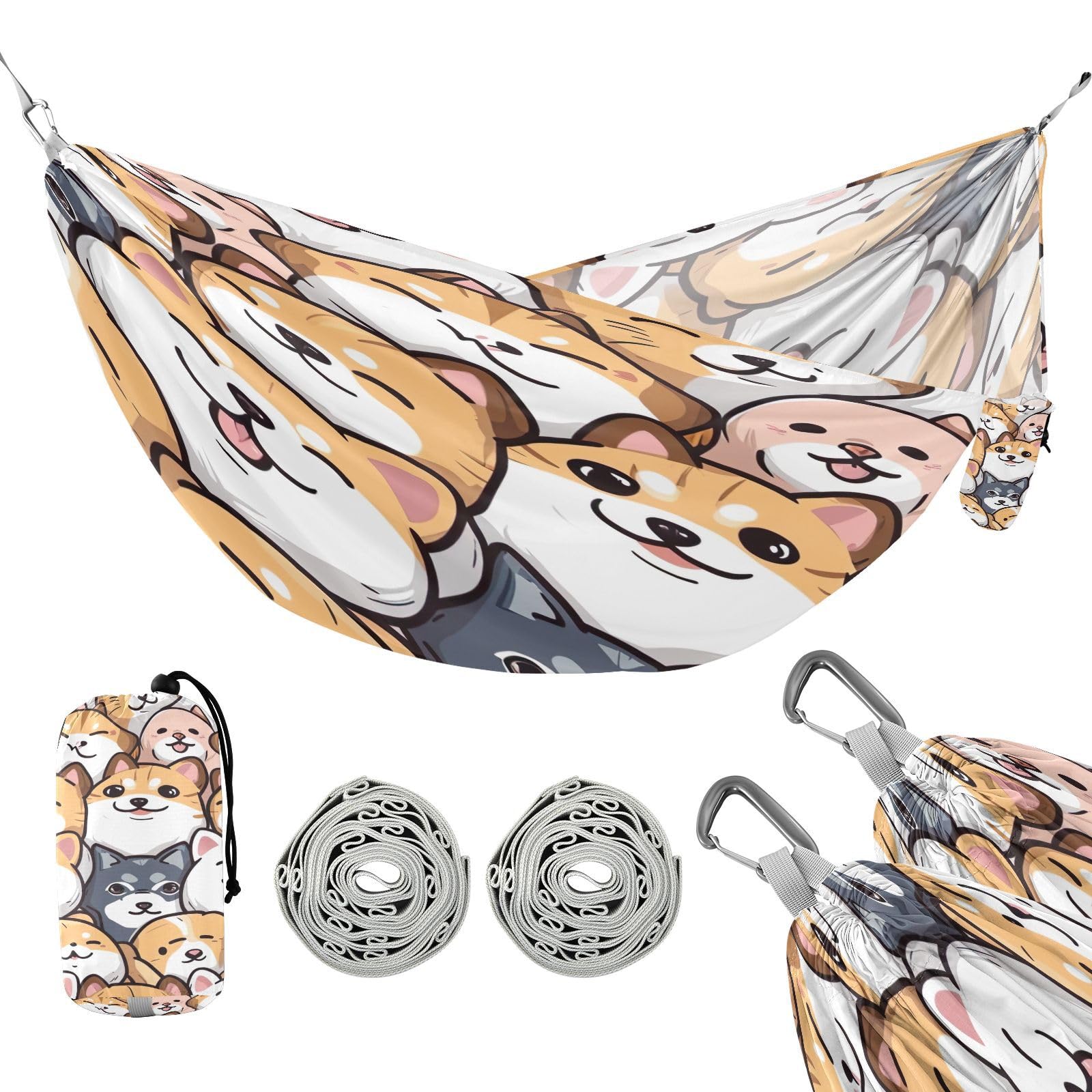 ATTX Cartoon Dogs Cats Camping Hammock - Lightweight & Portable Hammocks, Heavy Duty 330lbs Capacity for Indoor, Hiking, Backpacking, Travel, Backyard, Beach#429