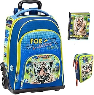 Kit Completo TROLLEY ZAINO scuola WWF A Living Planet maschile boy 2020 + ASTUCCIO 3 PIANI COMPLETO + DIARIO Datata 2020/21 tigre tigrotto + omaggio penna glitterate e portachiave fischietto
