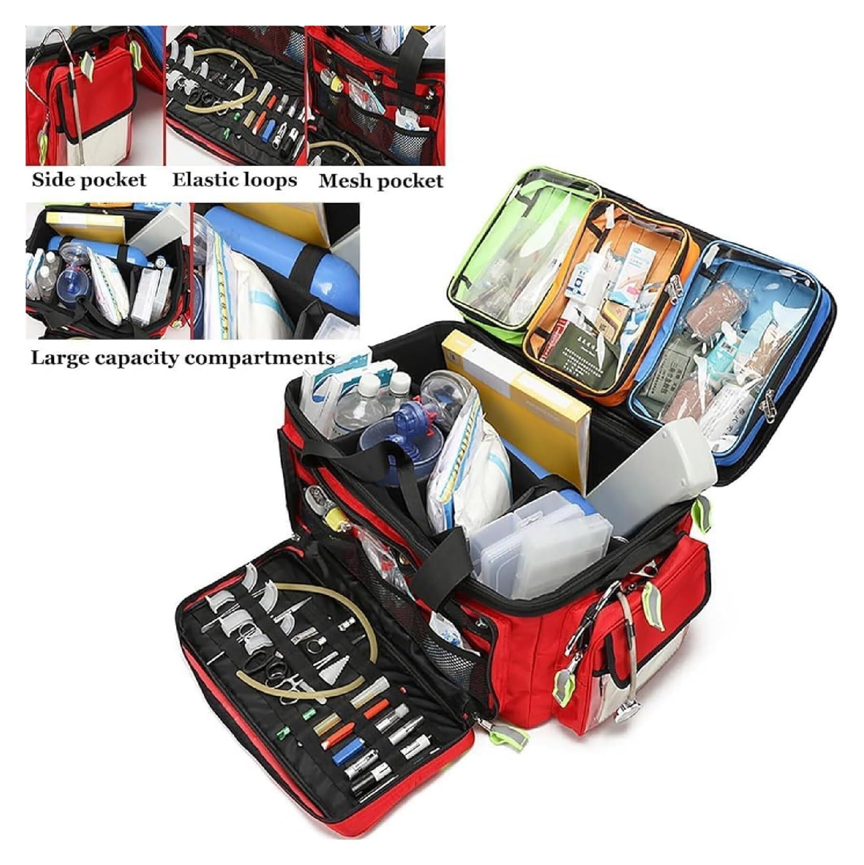 Bolsa de Kit de Primeros Auxilios con Ruedas, Maletín Trolley Grande para Suministros Médicos, Portátil con Bandas Reflectantes, Organizador para Casa, Trabajo y Aire Libre