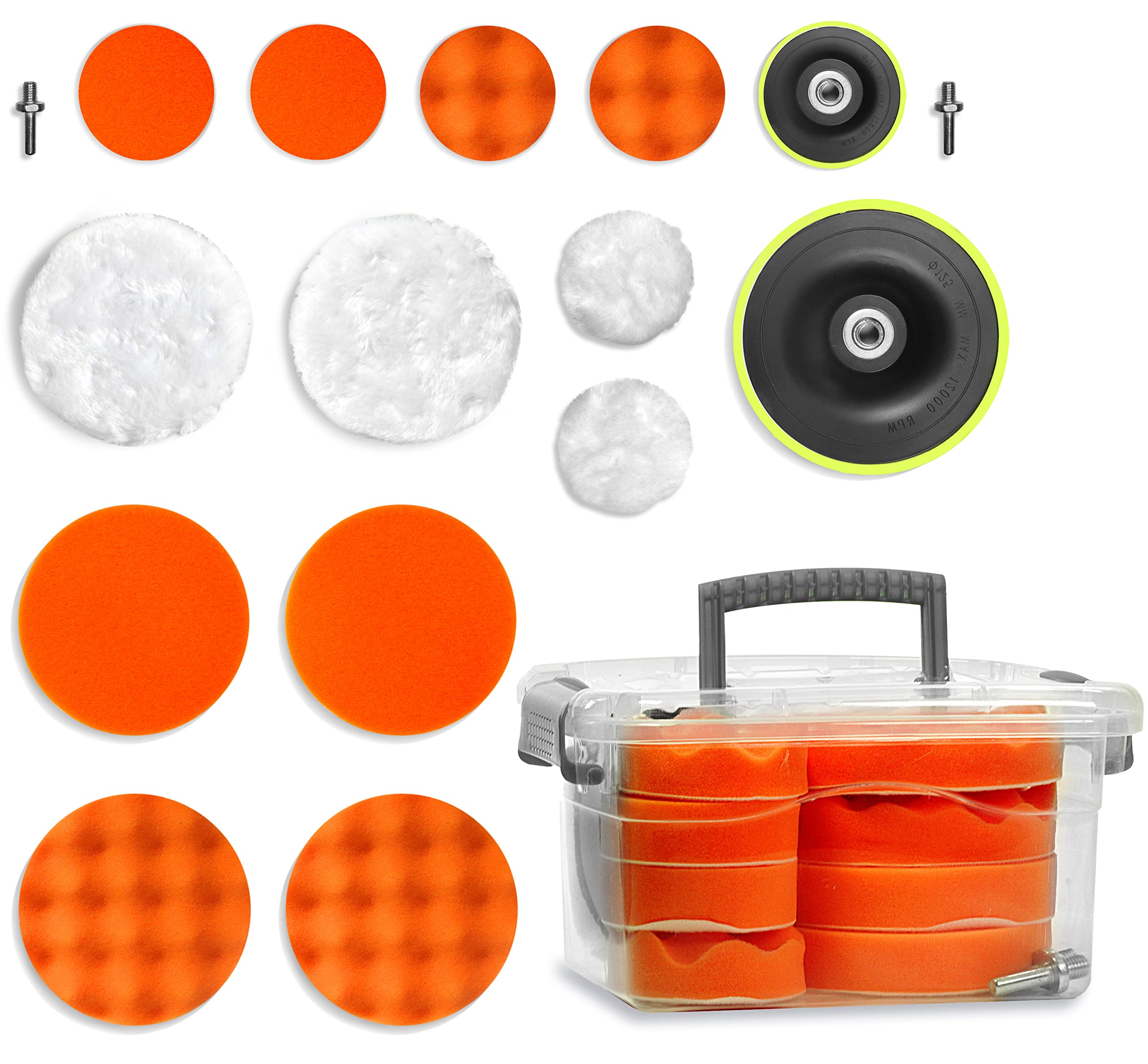 VViViD 16pcs Car Essentials Polishing and Buffing Pad Kit 5 Inch and 3 Inch Foam Auto Finishing Pads for Washing Polishing Cleaning Waxing and Dusting Vehicle Care