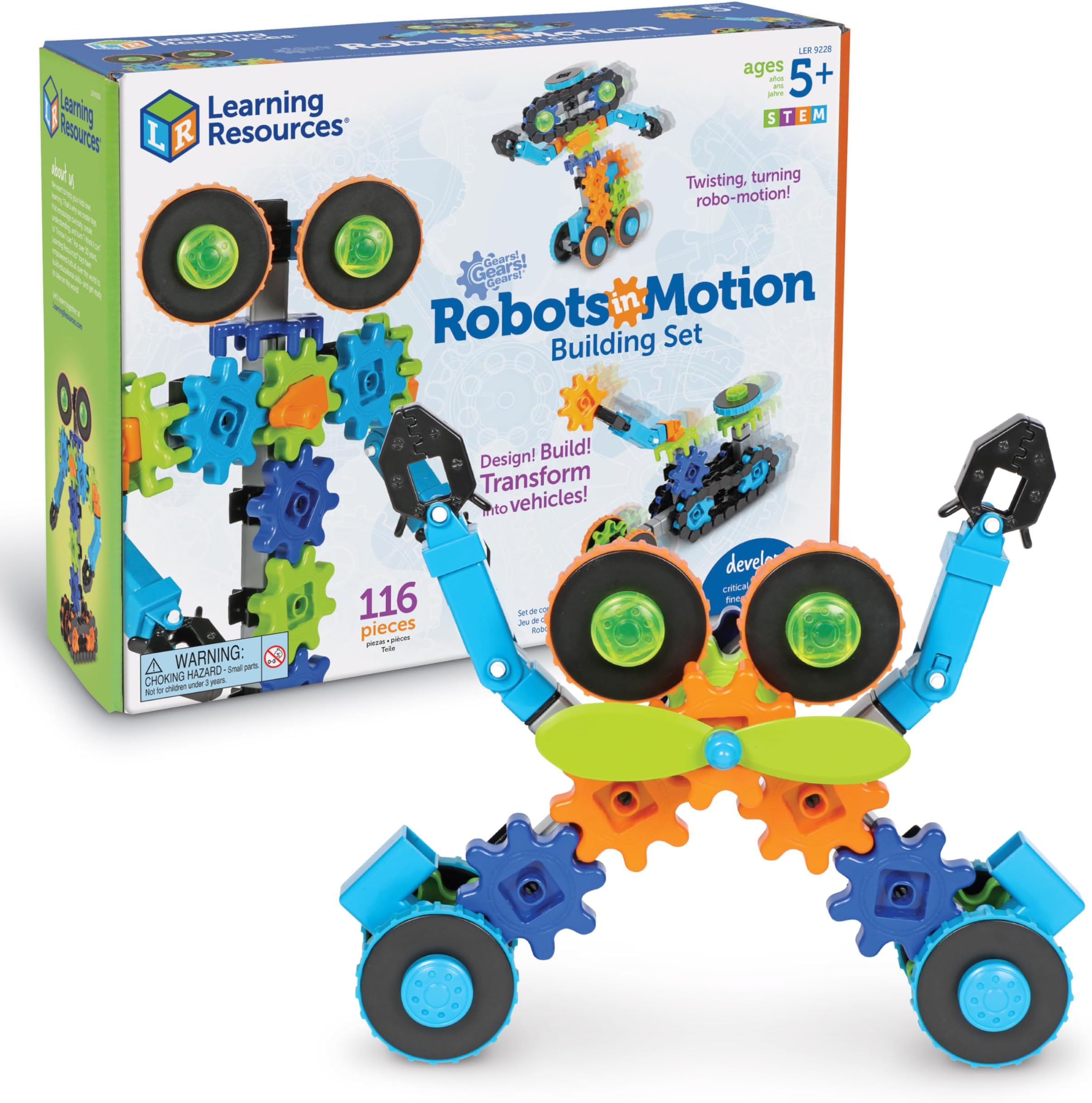 Learning Resources Gears! Gears! Gears! Robots in Motion, Ages 5+, STEM Robot Building Toy, 116-Piece Set, Moving Construction Kit