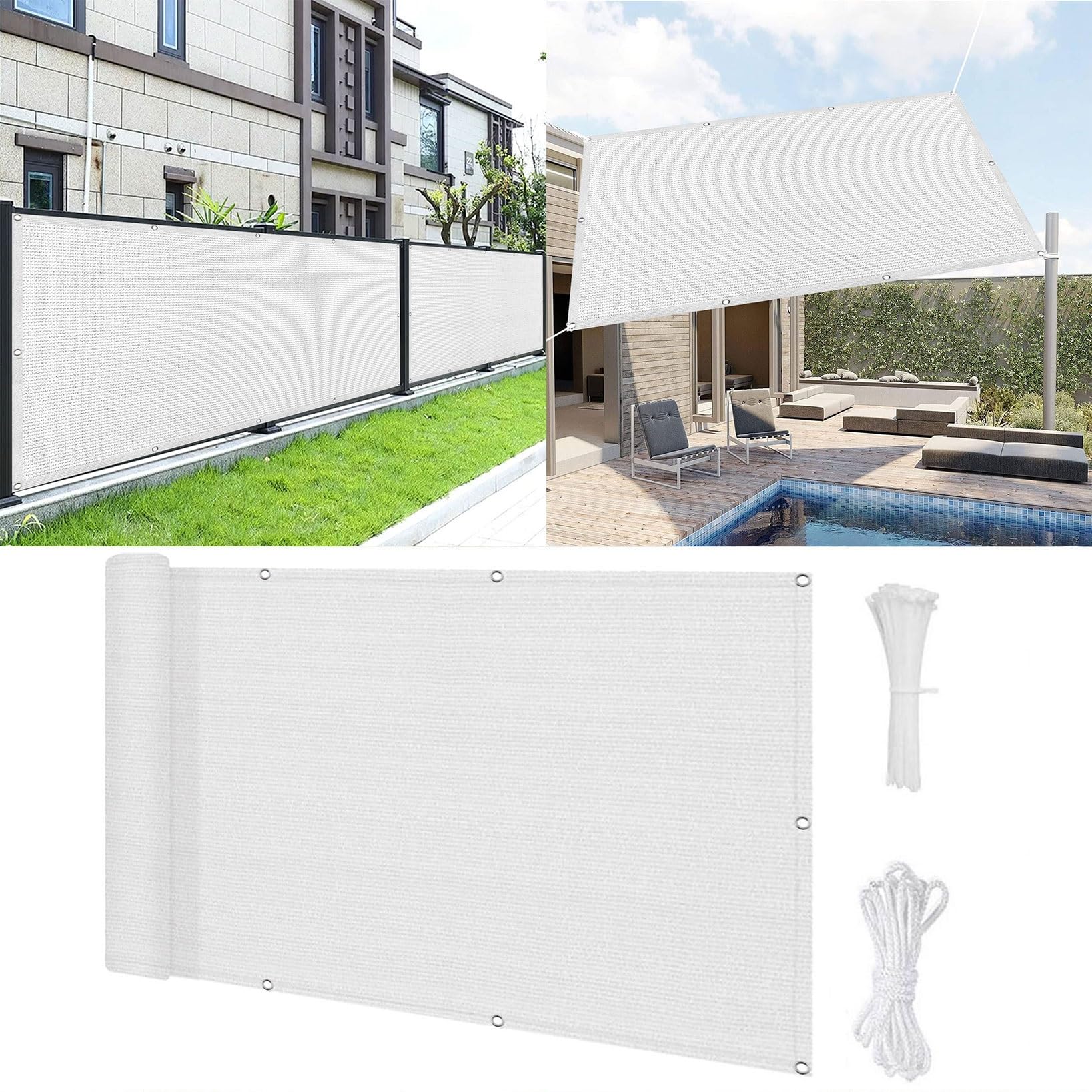 Balcony Privacy Screen Cover 45 x 575 cm Wind and UV Protection Protects Balcony Privacy No Drilling, with Rope and Eyelets for Deck, Backyard, Patio, Balcony, White — image 1