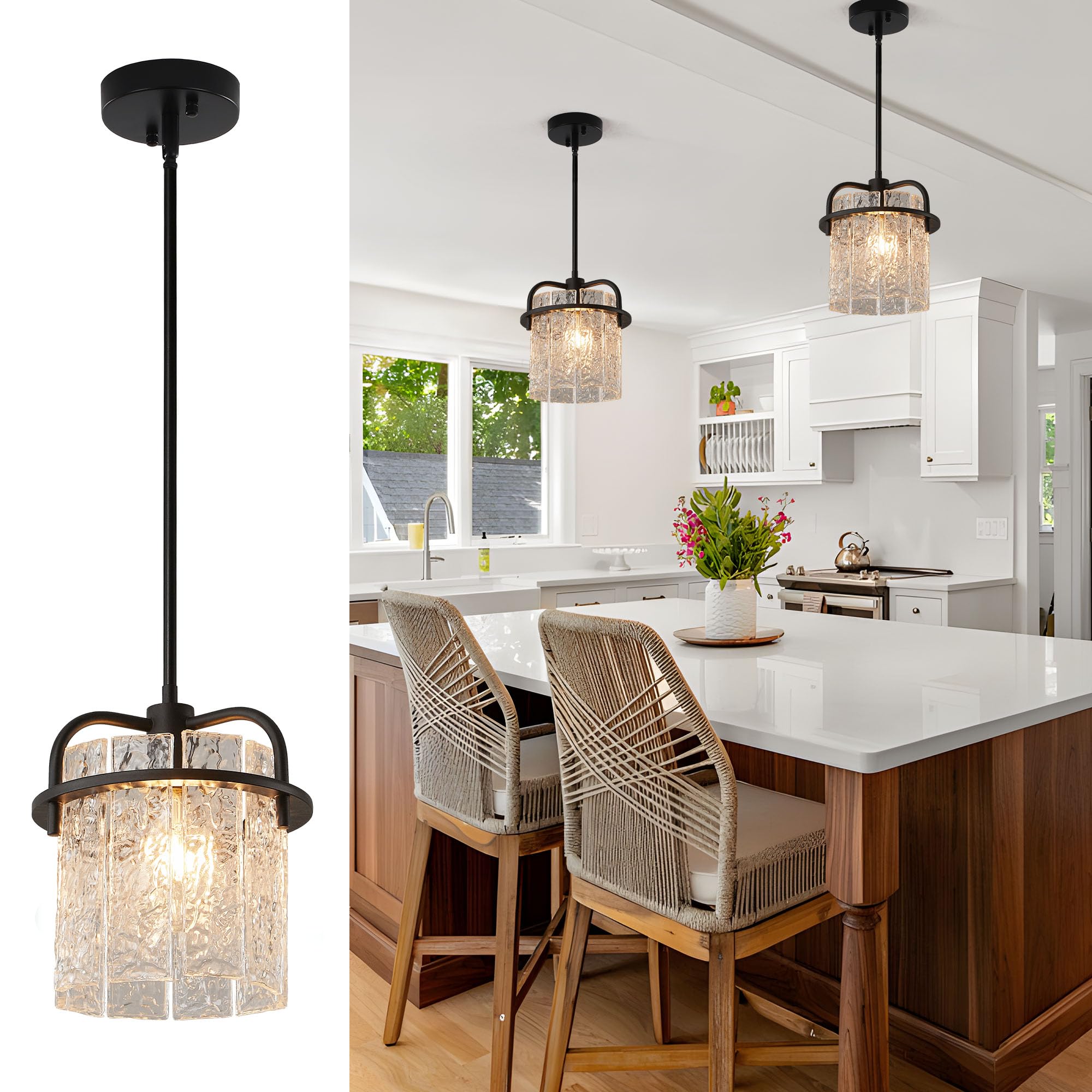 DStailhalf Black Pendant Lighting, Modern Kitchen Island Light Fixtures ...