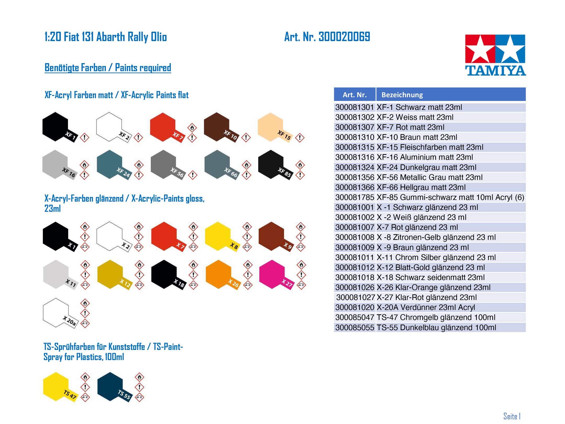 TAMIYA 1:20 Fiat 131 Abarth Rally Olio, Riproduzione Fedele all'originale, modellismo, Kit di Costruzione in plastica, Fai da Te, Hobby, incollaggio, modellismo, assemblaggio, Non Verniciato