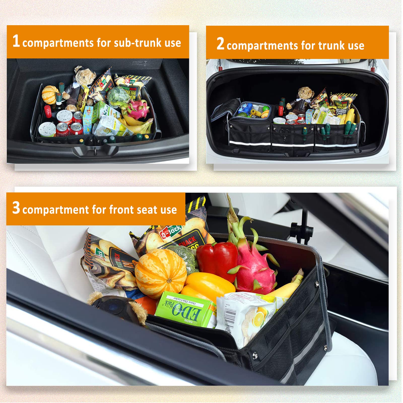 Großer Kofferraum-Organizer mit eingebauter, auslaufsicherer Kühltasche, 5 Fächer, robuster SUV-Kofferraum-Organizer für Auto, SUV, Kofferraum-Organizer und Aufbewahrung mit 2 verstellbaren