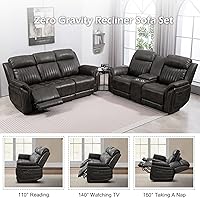 Vista 7 de Zero Gravity Power - Juego de sofá reclinable con reposacabezas ajustable, juego de sofá reclinable y sofá biplaza con puerto USB/carga inalámbrica