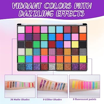 LOUHUA 54 Colors Face Painting Kit for Kids, Non Toxic Water Activated Face Paint Palette with Stencils, Brushes, Gems, for Halloween Makeup Birthday Carnival Cosplay, Washable Facepaint Kit