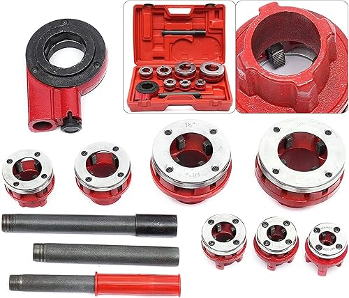 Miniatura 8 de LOYALHEARTDY Trinquete de enhebrador de tubos, con 7 matrices, juego de roscadores de tubo de trinquete 38 ", 12", 34", 1", 1-14", 1-12", 2 "juego