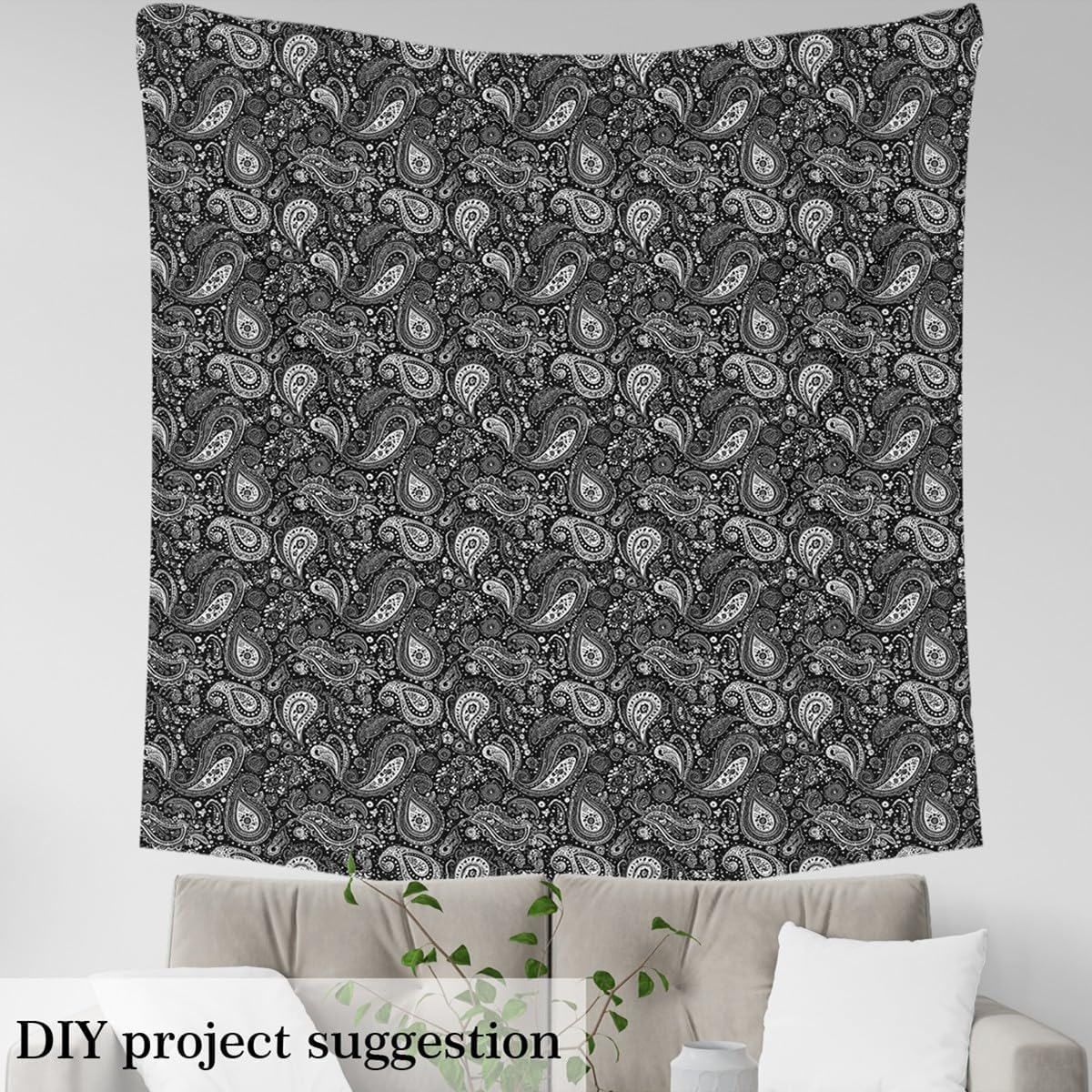 Paisley Fabric by The Yard, Mandala Floral Retro Boho Indoor/Outdoor Fabric - Waterproof, Black & White, 10 Yards